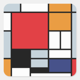 Piet Mondrian - Komposition mit großer roter Fläch Quadratischer Aufkleber