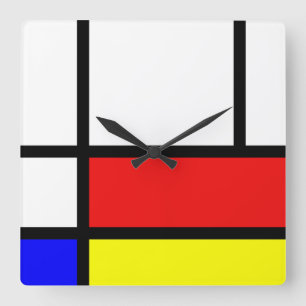 Piet Mondrian-Kunst-Art-moderne helle Farben Quadratische Wanduhr