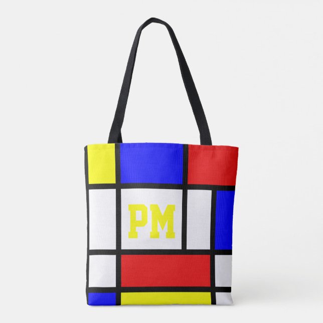 Piet Mondrian-Kunst-Art-moderne helle Initialen Tasche (Rückseite)