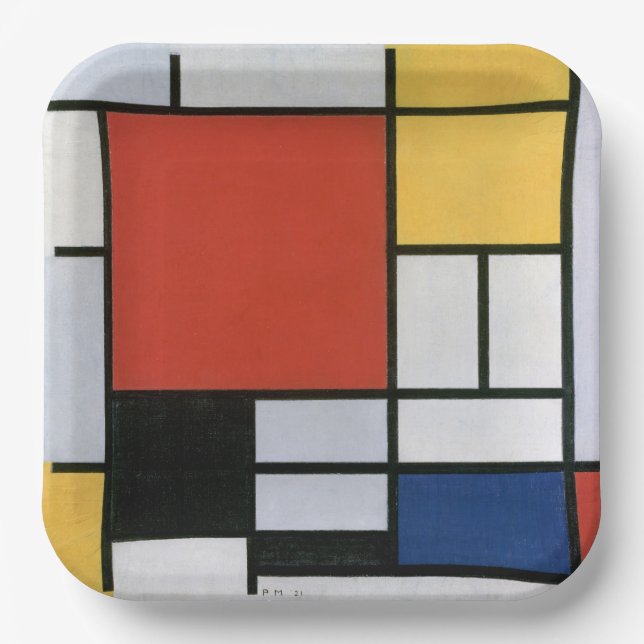 Piet Mondrian Rot Blau Gelb Abstrakte Kunst Pappteller (Vorderseite)