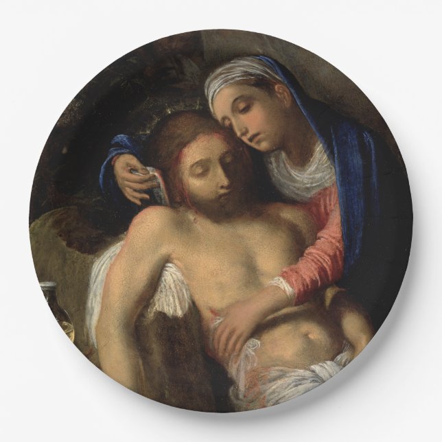 Pietà (Maria und Jesus) (von Adam Elsheimer) Pappteller (Vorderseite)