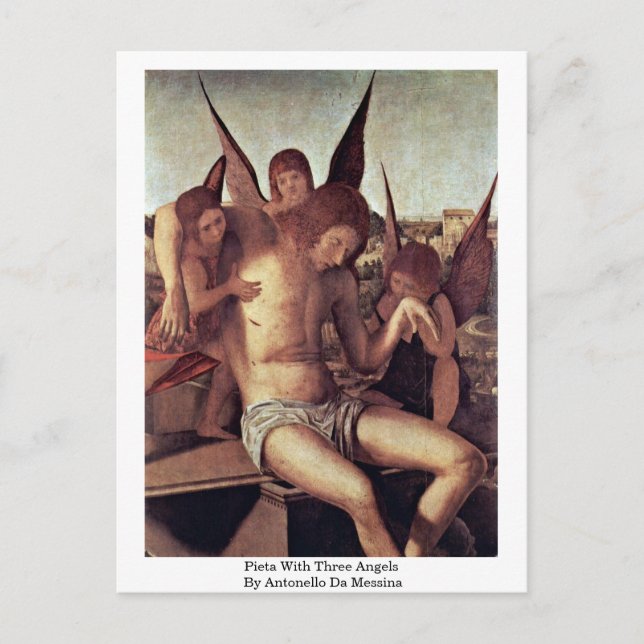 Pieta mit drei Engeln von Antonello da Messina Postkarte (Vorderseite)