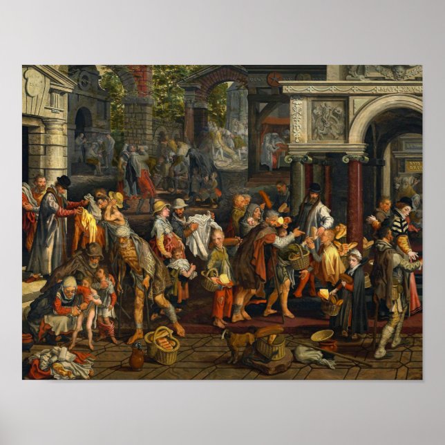 Pieter Aertsen - Christliche Barmherzigkeit Poster (Vorne)