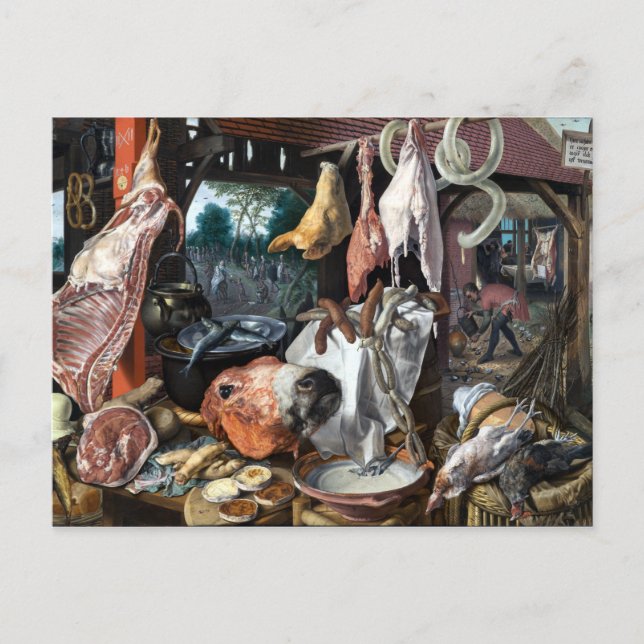 Pieter Aertsen Ein Fleischstand mit der Heiligen F Postkarte (Vorderseite)