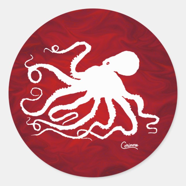 Pieuvre en rouge - Stickers Enveloppe (Devant)