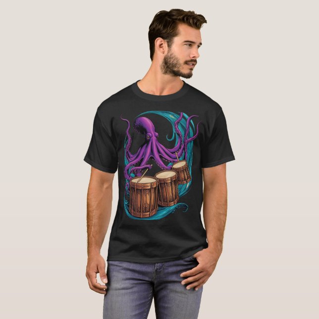 pieuvre jouant de la batterie t-shirt (Devant entier)
