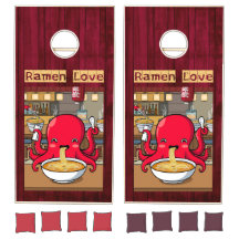 Pieuvre mange Ramen sur bois rouge - Ramen Love