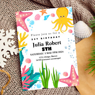 pieuvre Sea Animaux aquarelle invitation