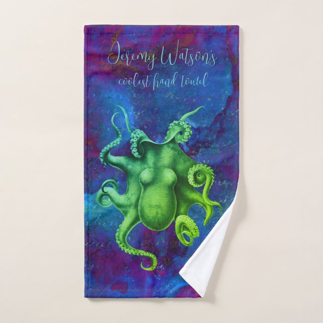Pieuvre vapeur verte sur encre d'alcool bleu perso (Serviette à main)