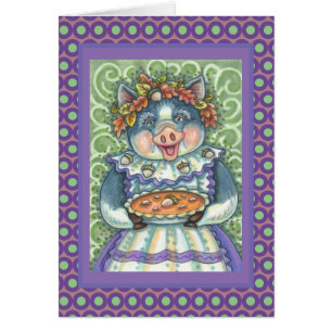 PIG & ACORN PIE THANKSGIVING GREETING CARD Blank