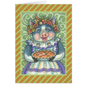 PIG & ACORN PIE THANKSGIVING GREETING CARD Blank