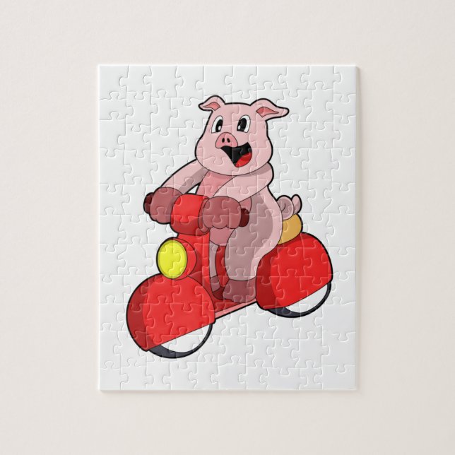 Pig als Biker mit Scooter (Vertikal)
