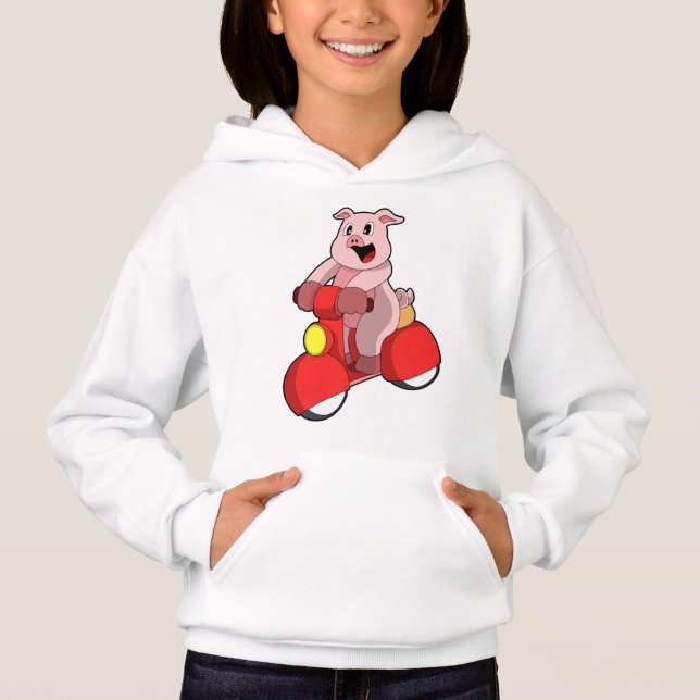 Pig als Biker mit Scooter Hoodie (Vorderseite)