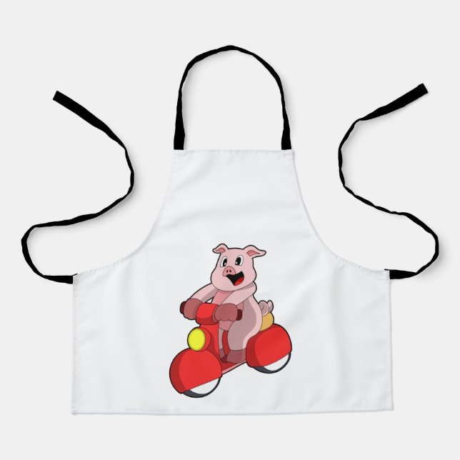 Pig als Biker mit Scooter Schürze (Vorderseite)