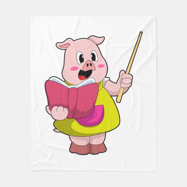 Pig als Lehrer mit Buch Fleecedecke (Vorderseite)