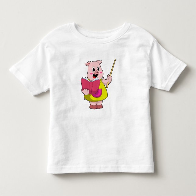 Pig als Lehrer mit Buch Kleinkind T-shirt (Vorderseite)