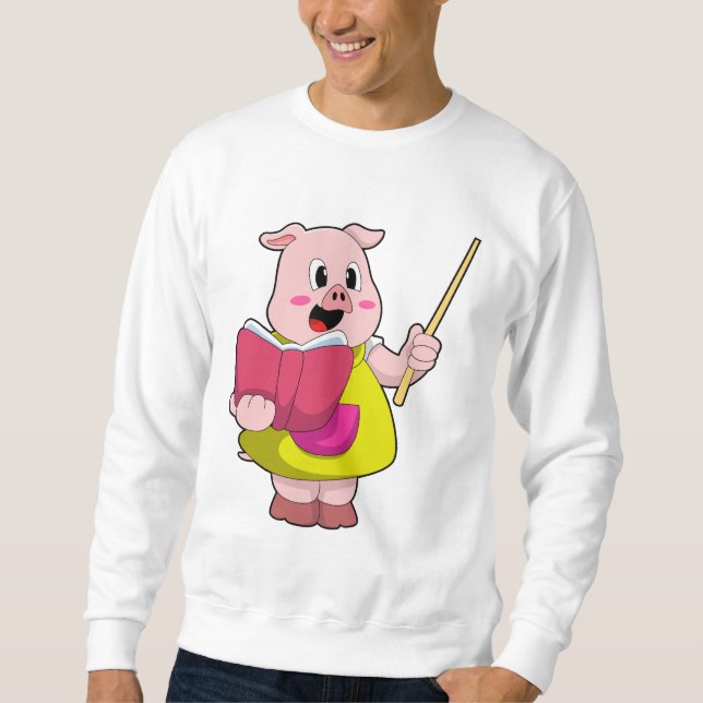 Pig als Lehrer mit Buch Sweatshirt (Vorderseite)