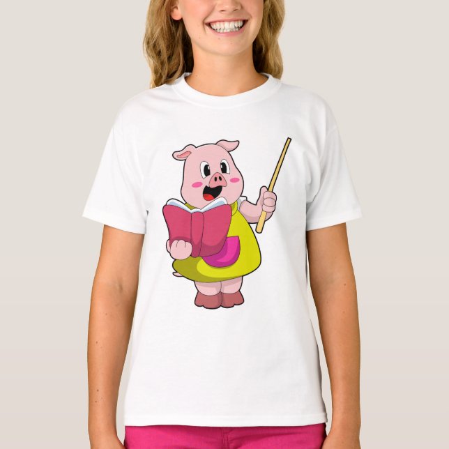 Pig als Lehrer mit Buch T-Shirt (Vorderseite)