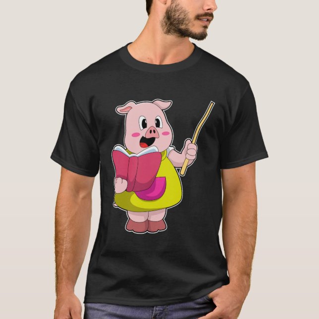 Pig als Lehrer mit Buch T-Shirt (Vorderseite)