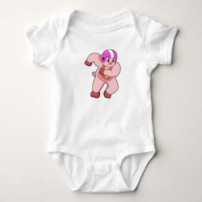 Pig at Football Sports Baby Strampler (Vorderseite)