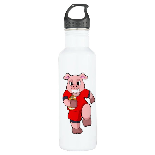 Pig at Football Sports Edelstahlflasche (Vorderseite)