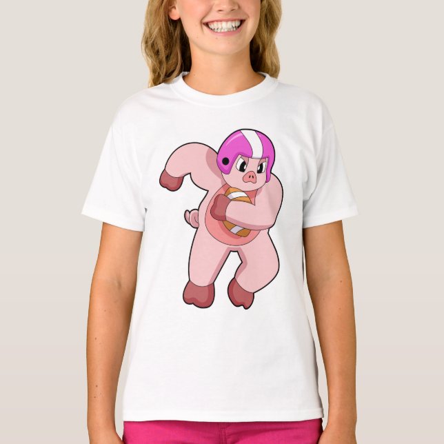 Pig at Football Sports T-Shirt (Vorderseite)