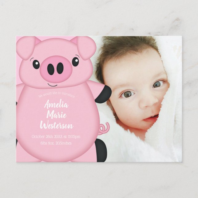 Pig Baby Dusche Farm Pink Girl Postkarte (Vorderseite)