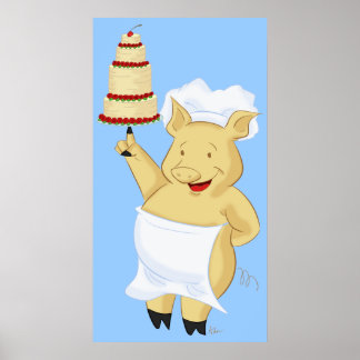 Pig Baker Holding Cake Poster Print