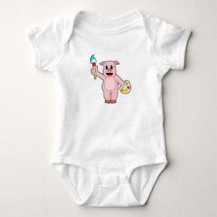 Pig beim Anmalen mit Pinsel und Farbe Baby Strampler