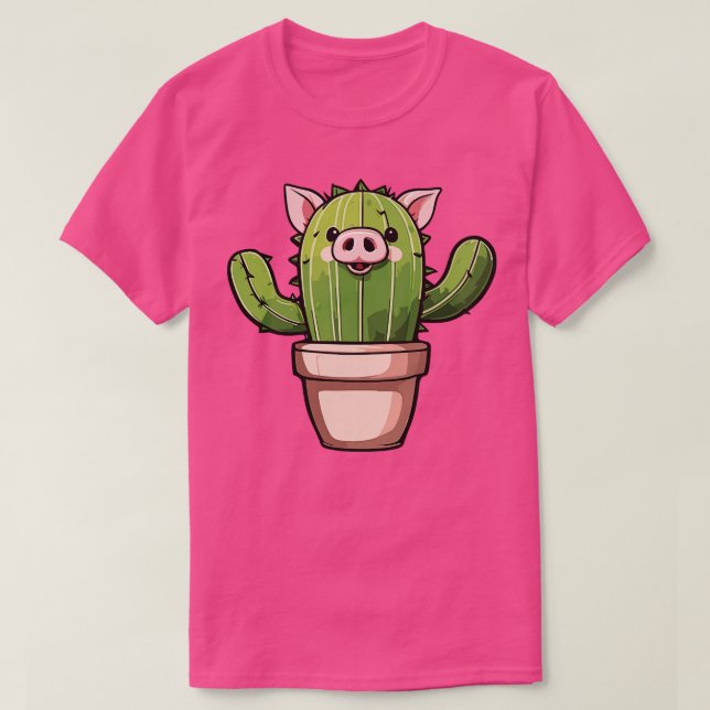 Pig Cactus Art Illustration T-Shirt (Design vorne)