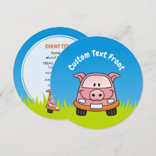 Pig Cartoon Car Einladung