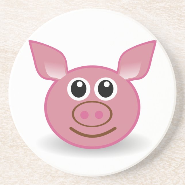 Pig-Cartoon-Gesicht Sandstein Untersetzer (Vorne)