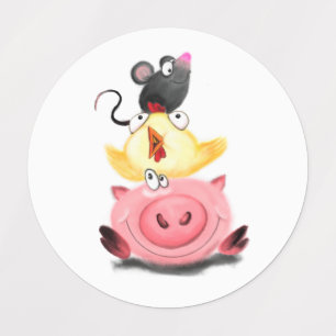 Pig Chick et souris amis Étiquettes - Drôle