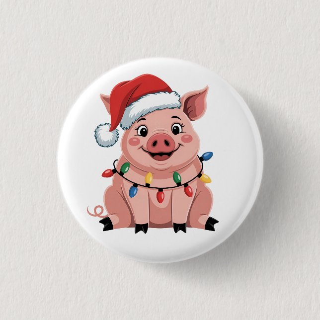 Pig Christmas Santa Hat Xmas Holiday Xmas Pigmass Button (Vorderseite)