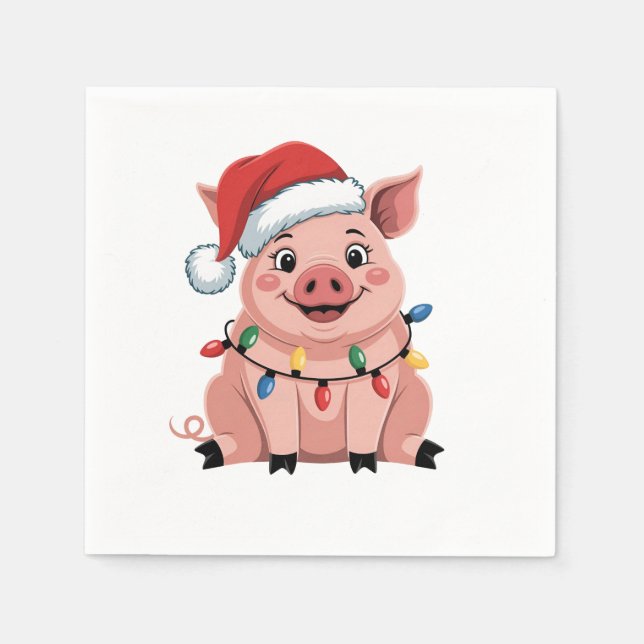 Pig Christmas Santa Hat Xmas Holiday Xmas Pigmass Serviette (Vorderseite)