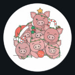 Pig Christmas Tree Funny Animal Christmas Runder Aufkleber<br><div class="desc">Die Pigs look like an Christmas tree. With fairy lights and Santa's hats they are perfekt for Christmas. Every pig lover is happy about cute animals for the winter holidays.</div>