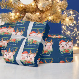 Pig Couple Weihnachtsmann und Rentier Geschenkpapier