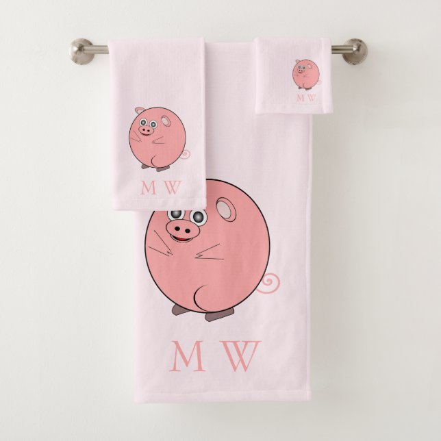 Pig Design Monogrammed Badhandtuch Set (Insitu)