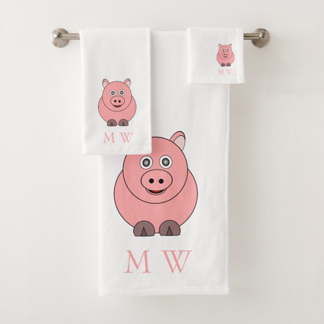 Pig Design Monogrammed Badhandtuch Set (Insitu)