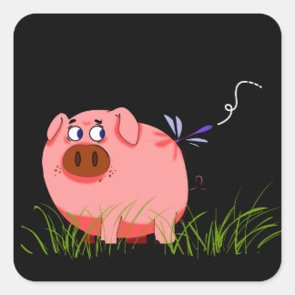 Pig Dragonfly-Sticker Quadratischer Aufkleber