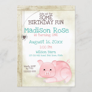 Pig et Web Barn Yard Invitation d'anniversaire