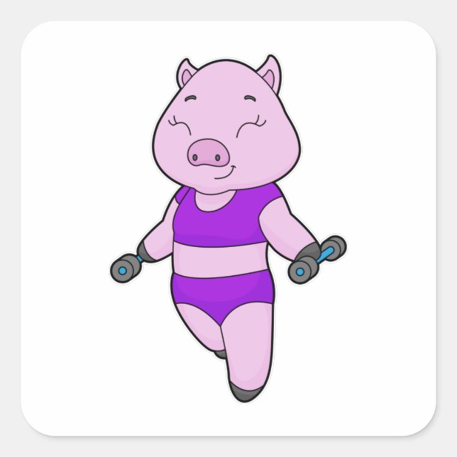 Pig Fitness Dumbell Quadratischer Aufkleber (Vorderseite)