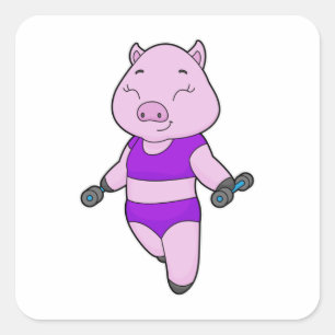 Pig Fitness Dumbell Quadratischer Aufkleber