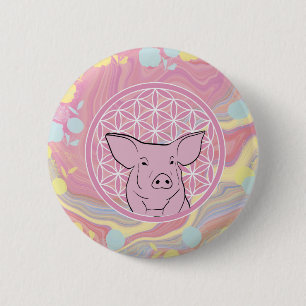 pig,flower of life, rose, mandala,zen,chakra, button
