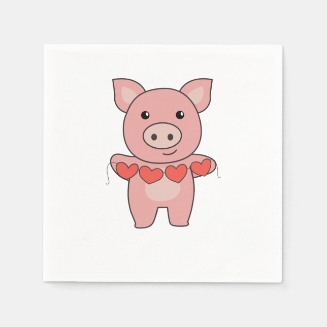 Pig For Valentine's Day Cute Animals With Hearts Serviette (Vorderseite)
