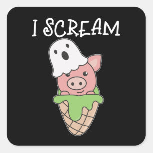 Pig Halloween Ghost I Schrei Eiscreme Puff Quadratischer Aufkleber