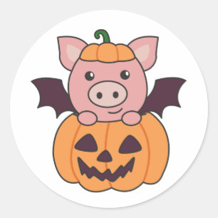 Pig Halloween Pumpkin Bat Kostüm Runder Aufkleber