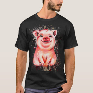 Pig Hand gezogenes Wasser Farbe Abstrich Art farbe T-Shirt