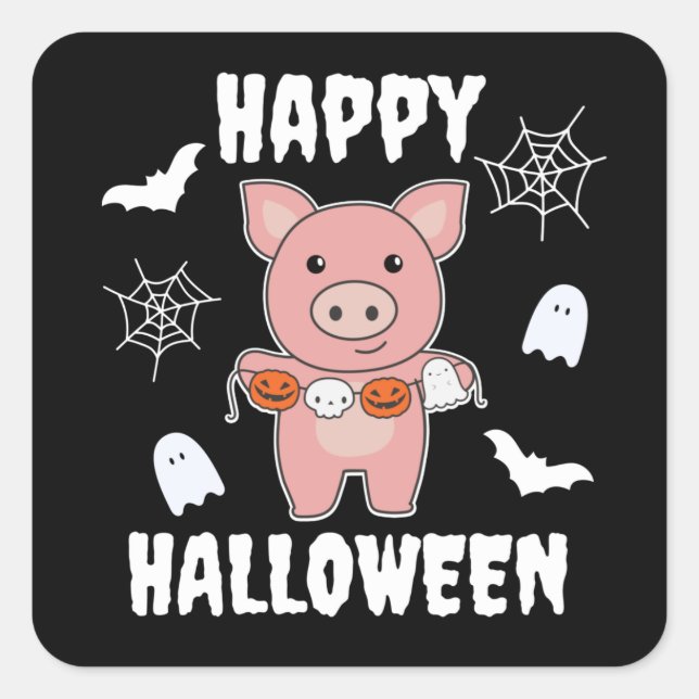 Pig Happy Halloween Pumpkin Bat Kostüm Square Sti Quadratischer Aufkleber (Vorderseite)