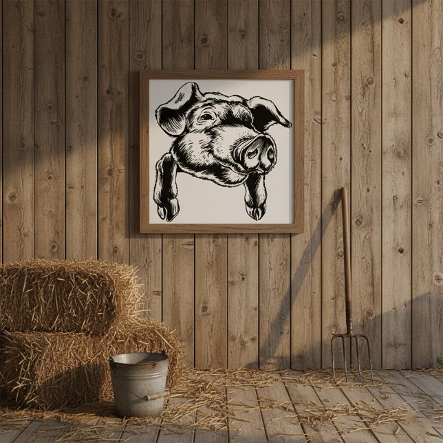 Pig Head Farm Animal Drawing in Black White Poster (Von Creator hochgeladen)